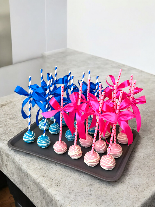 Customized Pink and Blue cake pops